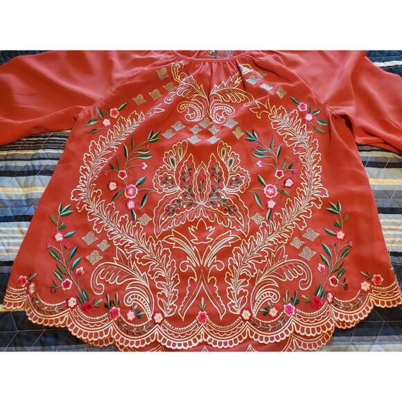 NEW Soft Surroundings Size MP Medium Petite Coral Embroidered Blouse - Picture 6 of 11
